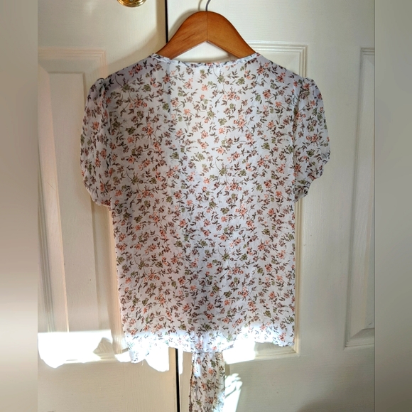 Sheer Tan Floral Print Blouse Size S - Picture 4 of 8